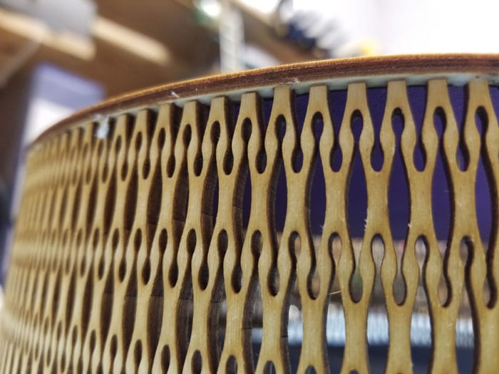 Kerf pattern lattice made with laser cut wood