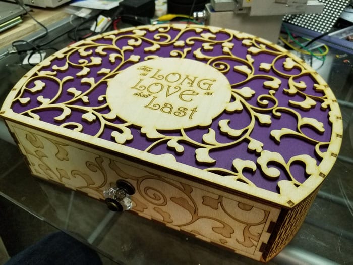 The completed ocarina box with the drawer closed