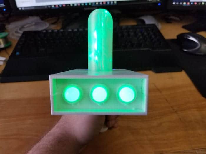 The glow to the top tube of the Rick and Morty Portal Gun