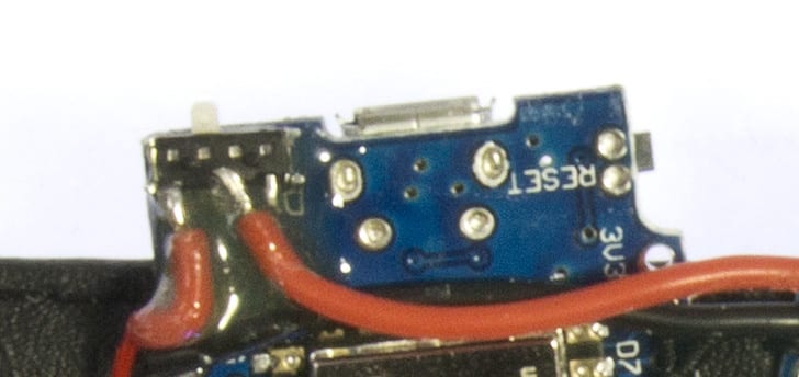 close up image of the circuit with the wires embedded in epoxy