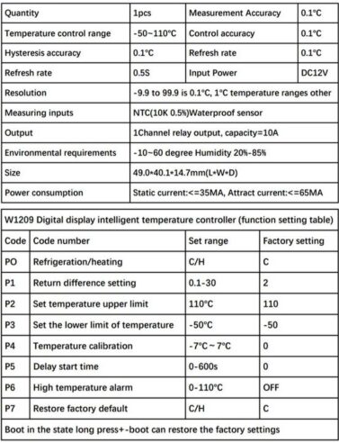 12VDC Digital Thermostat Temperature Control Module