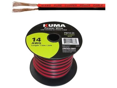 Low Voltage DC Power Cable, 14AWG - Red/Black, 7.6M (25') Spool