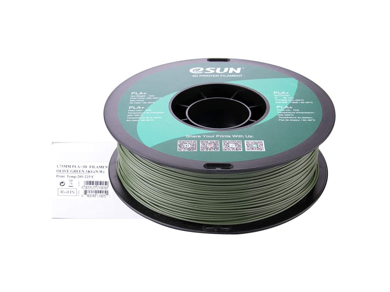 eSun 1.75mm PLA+ Olive Green Filament - 1kg Spool - Solarbotics Ltd.