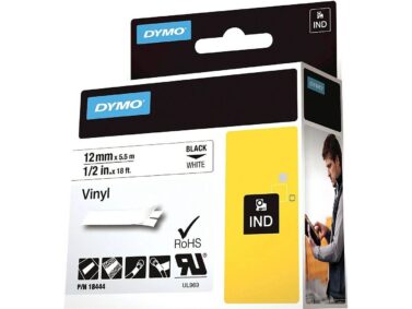 Dymo 61123  Rhino 9mm Black-on-White Polyester Label Cassette