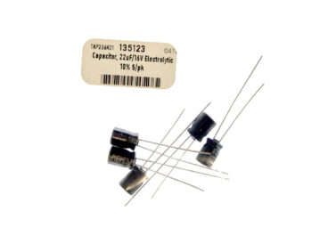 Capacitor, 22uF/16V Electrolytic 10% 5/pk