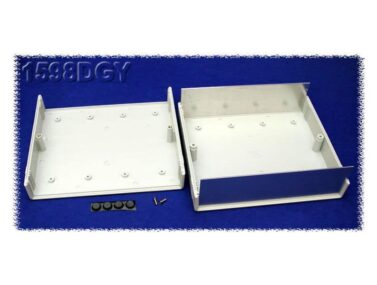 ABS Enclosure, Clam Shell w/Aluminium Panels, Flame Retardant, Gray - 180x206x64mm (7.1x8.1x2.5in)