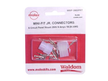 0.093" Pin, 6-Pos'n Panel Mt Connector - 2x3, Mini-Fit Jr, Molex