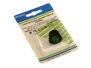 Switch, Round Rocker, Illum, Snap-in, SPST - 12VDC GREEN, 10A/125VAC