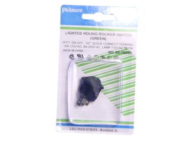 Switch, Rnd Rocker, Illum, Snap-in, SPST - 120VAC GREEN, 10A/125VAC