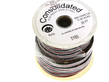 DC Power Cable Pair (LV), 10AWG - Red/Black, 25'