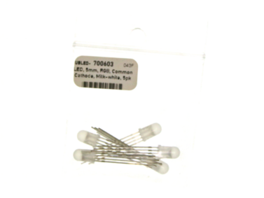 LED, 5mm, RGB, Common Cathode, Milk-white, 5pk