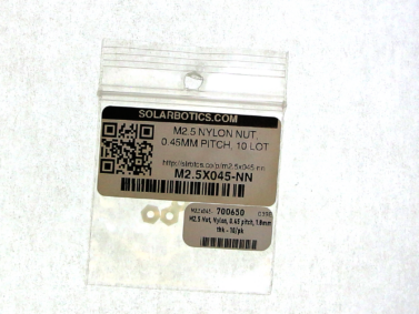 M2.5 Nut, Nylon, 0.45 pitch, 1.8mm thk - 10/pk