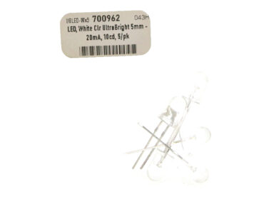 LED, White Clr UltraBright 5mm - 20mA, 10cd, 5/pk