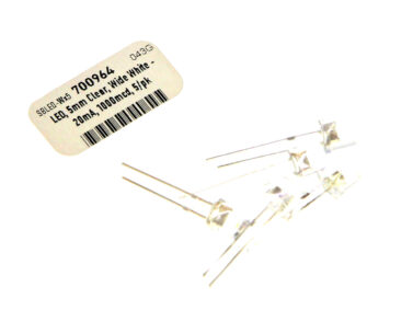 LED, 5mm Clear, Wide White - 20mA, 1000mcd, 5/pk