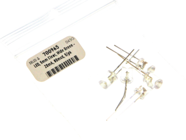 LED, 5mm Clear, Wide Green - 20mA, 80mcd, 5/pk