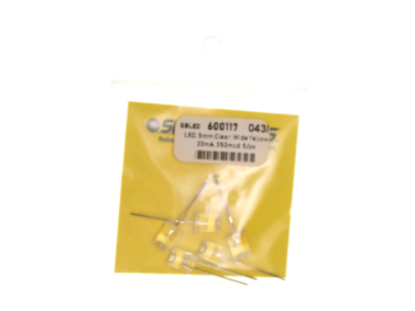 LED, 5mm Clear, Wide Yellow - 20mA, 350mcd, 5/pk