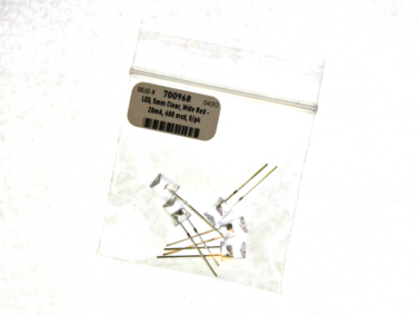 LED, 5mm Clear, Wide Red - 20mA, 600 mcd, 5/pk