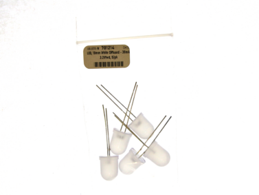LED, 10mm White Diffused - 30mA 3.2Vfwd, 5/pk