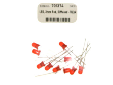LED, 3mm Red, Diffused - 10/pk