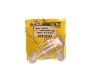 LED, 10mm Blue Diffused - 30mA 3.2Vfwd, 5/pk