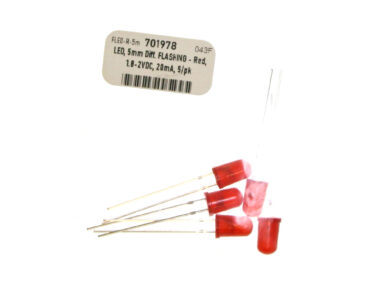 LED, 5mm Diff. FLASHING - Red, 1.8-2VDC, 20mA, 5/pk