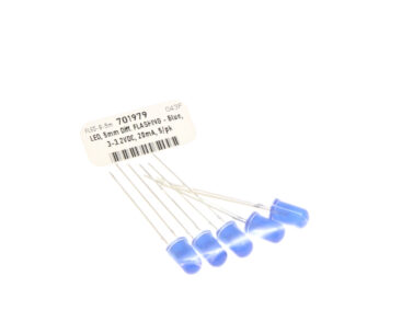 LED, 5mm Diff. FLASHING - Blue, 3-3.2VDC, 20mA, 5/pk