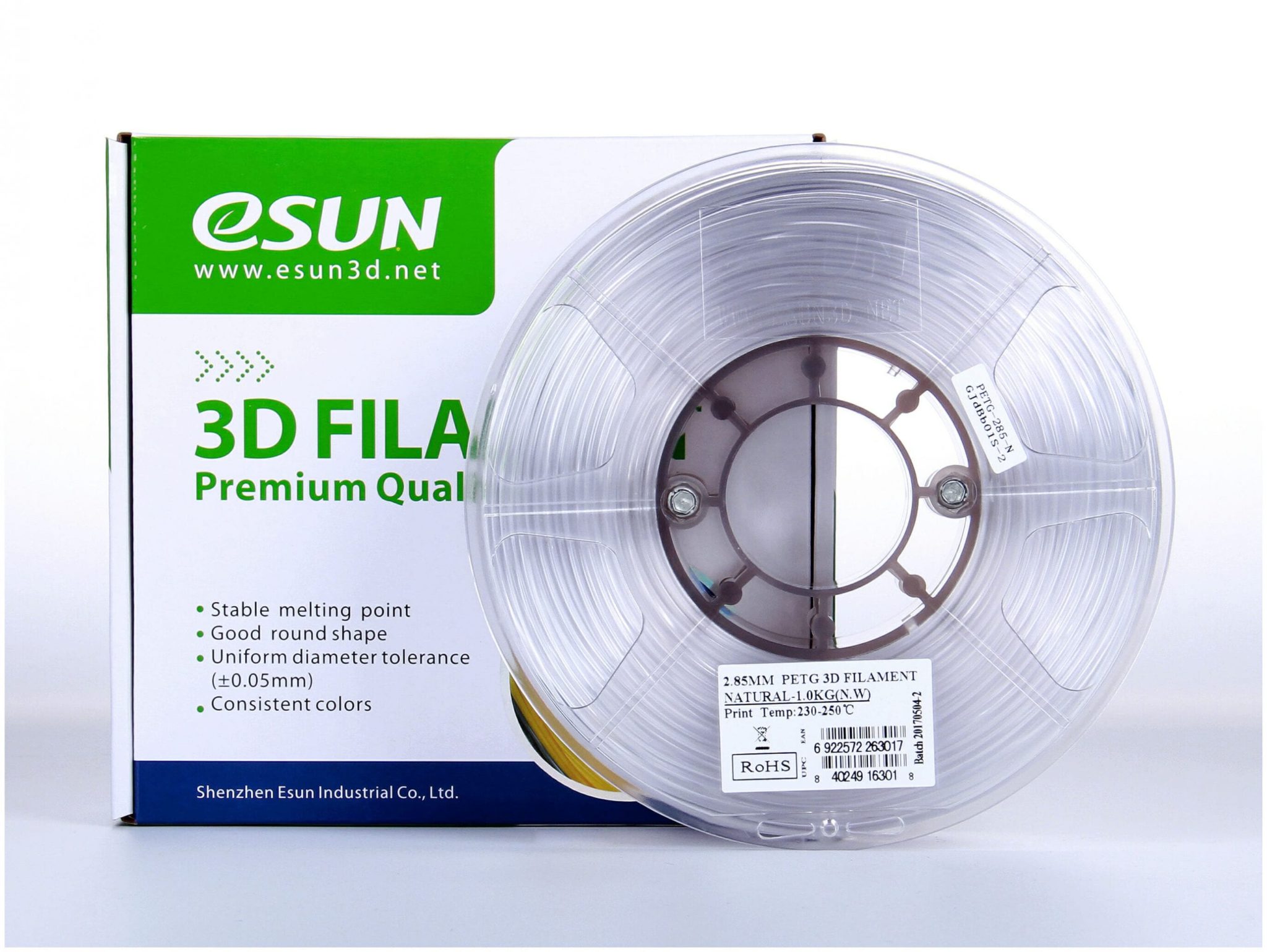eSun 1.75mm PETG Translucent Natural Filament - 1kg Spool